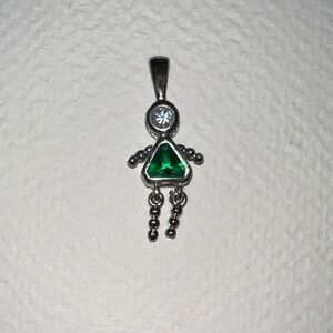 Sterling Silver Green Gemstone Doll Girl Pendant Necklace Charm